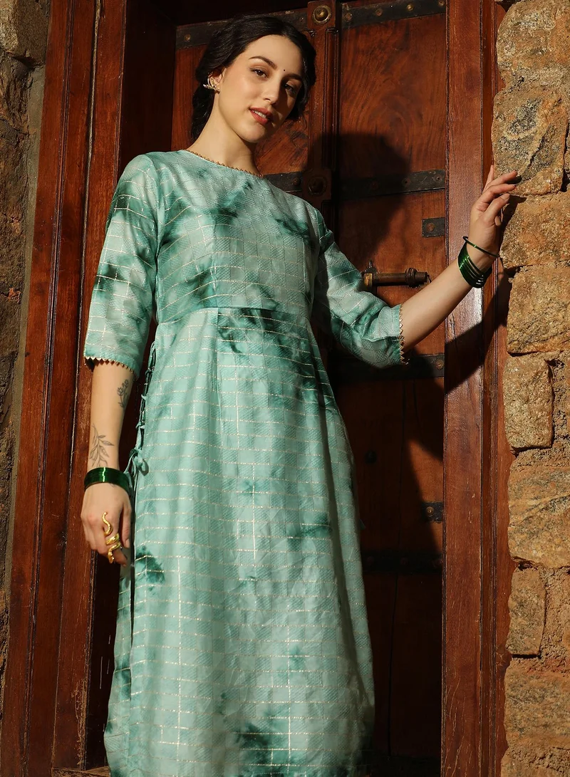 Qissa  Women's Forest Green Tie-Dye Kurta With Trousers For Casual Wear | Round Neck | Quarter Sleeves | 2 Piece Kurta Set Designed With Comfort Fit For Everyday Ethnic Wear for Women | Best Price UAE